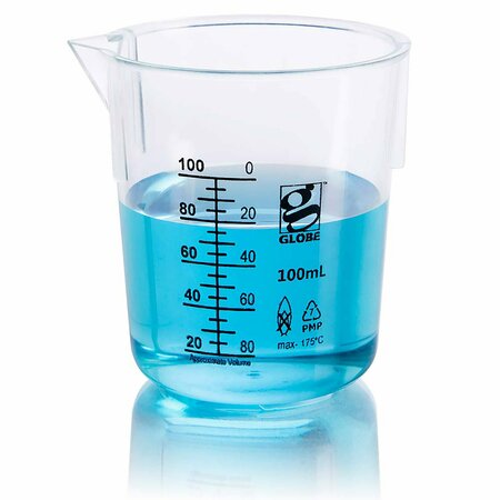 GLOBE SCIENTIFIC 100mL Beaker, Diamond Essentials, Griffin Style, Low Form, Printed Graduations, PMP, 12PK 3652-100